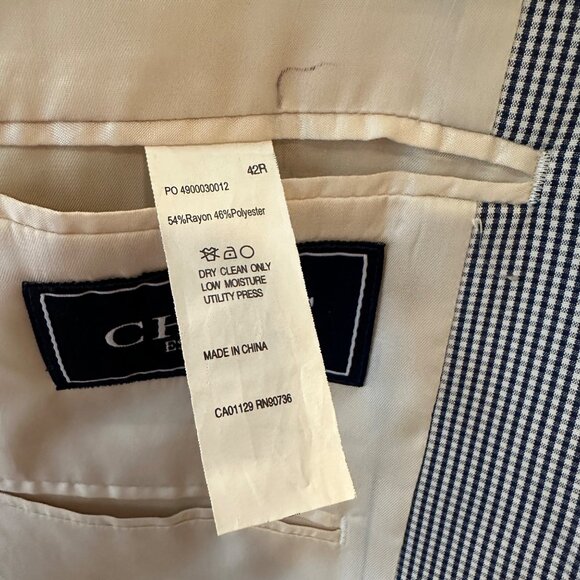 Chaps | 42R Navy Blue & White Gingham 2 Button Sport Coat Blazer Suit Summer - Picture 10 of 12